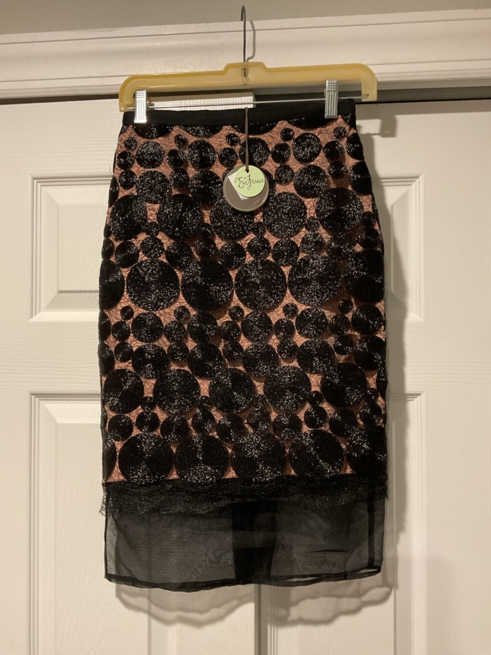 NWT Eva Franco Black Nude Embroidered Circle Swirl Peekaboo Dress Skirt sz 0